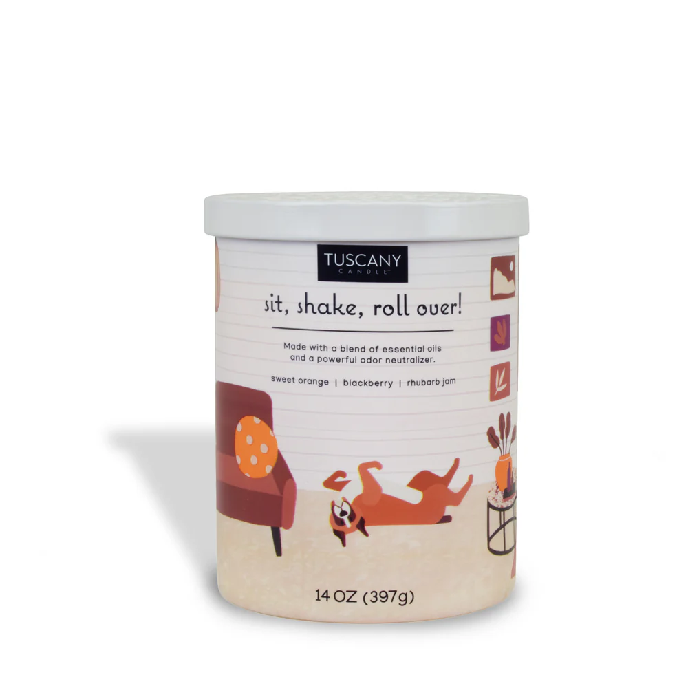 SIT, SHAKE, ROLL OVER SCENTED JAR CANDLE